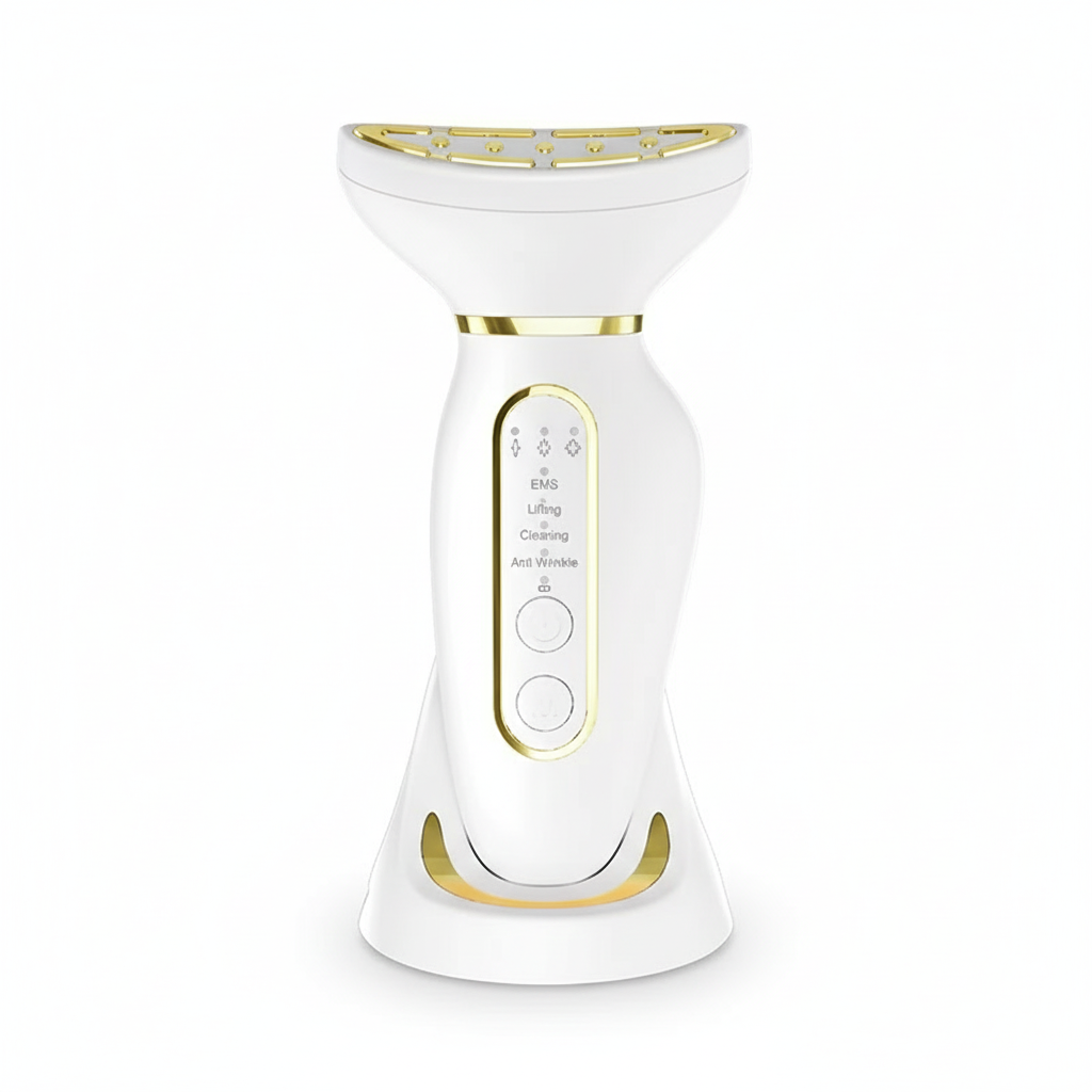 Appareil lifting Blanc - visage et cou EMS micro-courant avec technologie LED – masseur facial anti-rides – PureBeam Beauty soin de peau à domicile